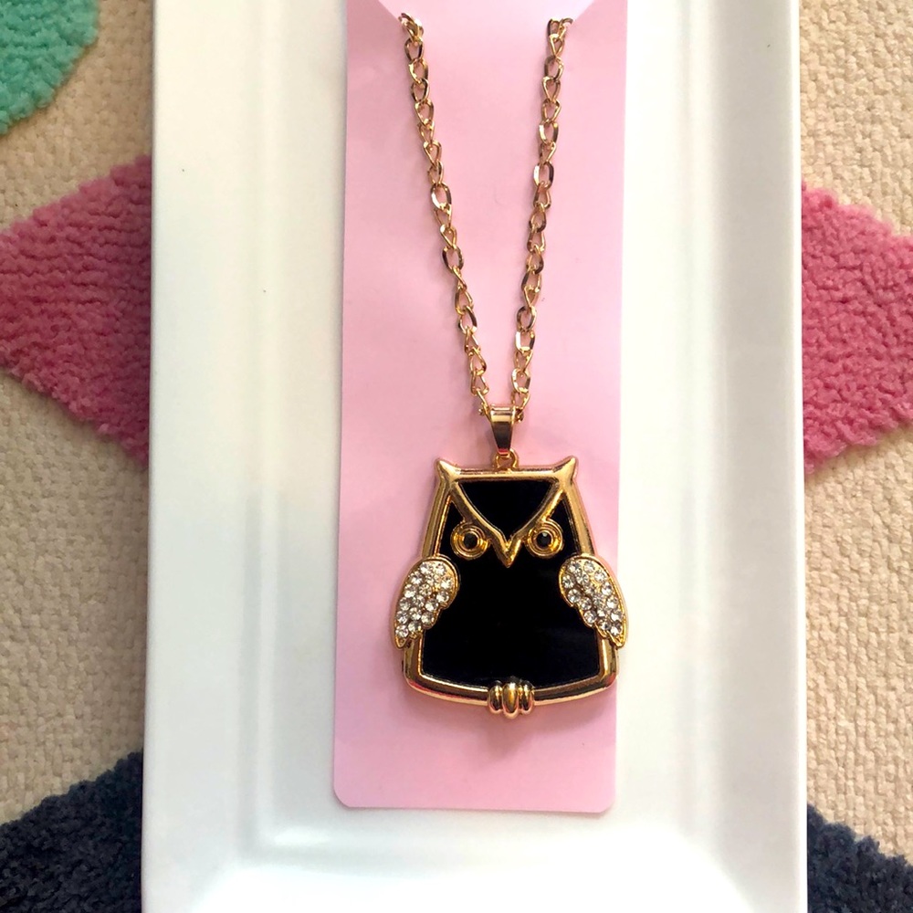 2 x $20‼️ OWL PENDANT / NECKLACE Gold and Black Embellished with Crystals - Picture 5 of 7